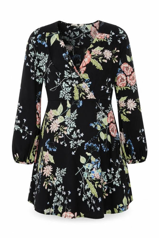 Urban renewal Womens Black Floral Polyester Wrap Dress Size S V-Neck Zip