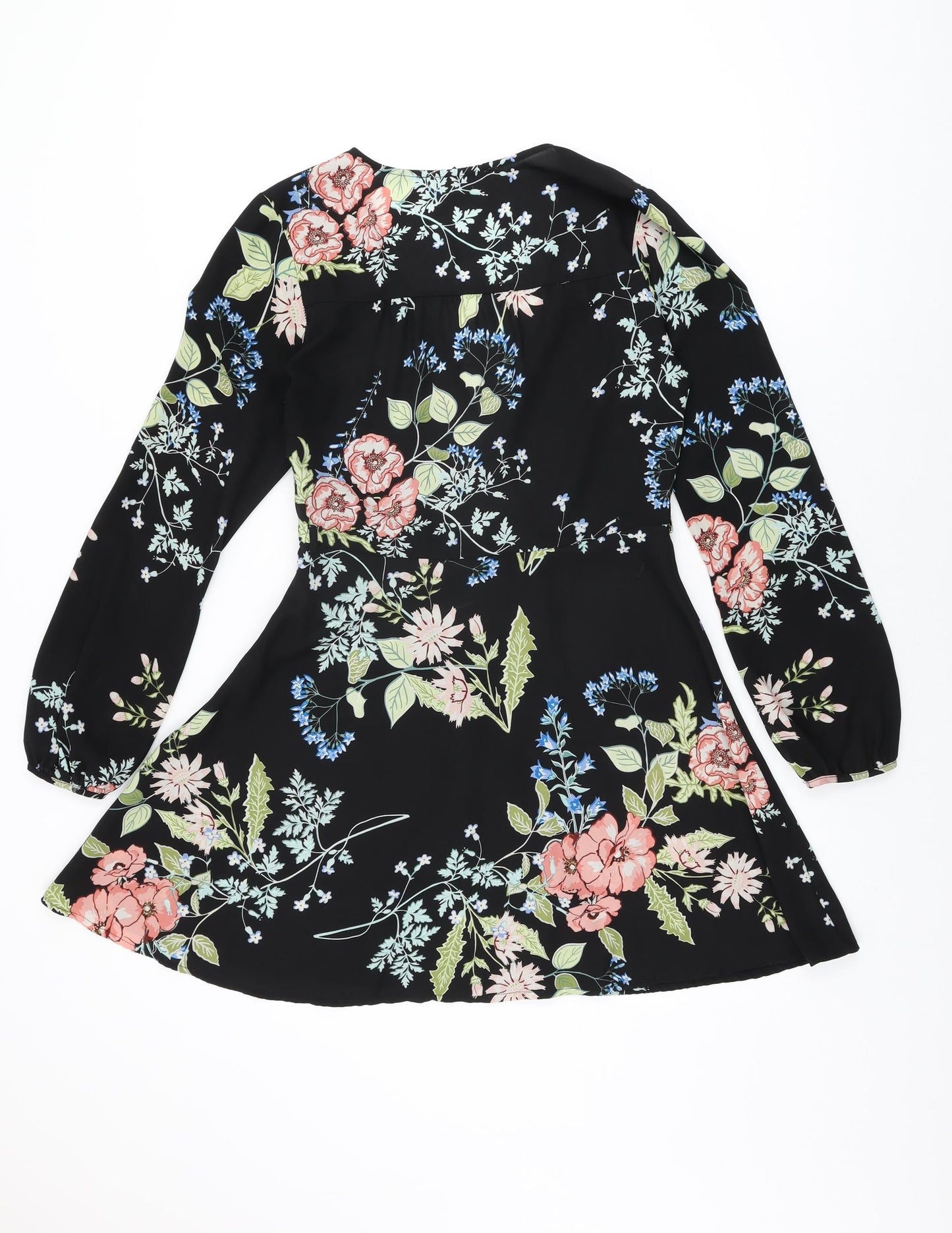 Urban renewal Womens Black Floral Polyester Wrap Dress Size S V-Neck Zip