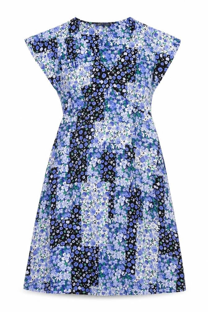 Marks & Spencer Womens Blue Floral Polyester A-Line Size 16 V-Neck Pullover