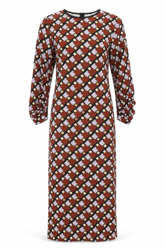 Zara Womens Brown Geometric Polyester Maxi Size S Round Neck Zip