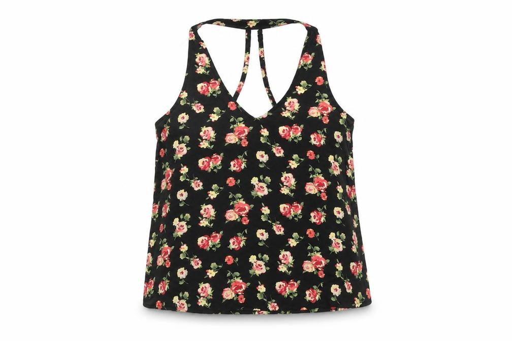 FOREVER 21 Womens Black Floral Polyester Basic Blouse Size S Halter