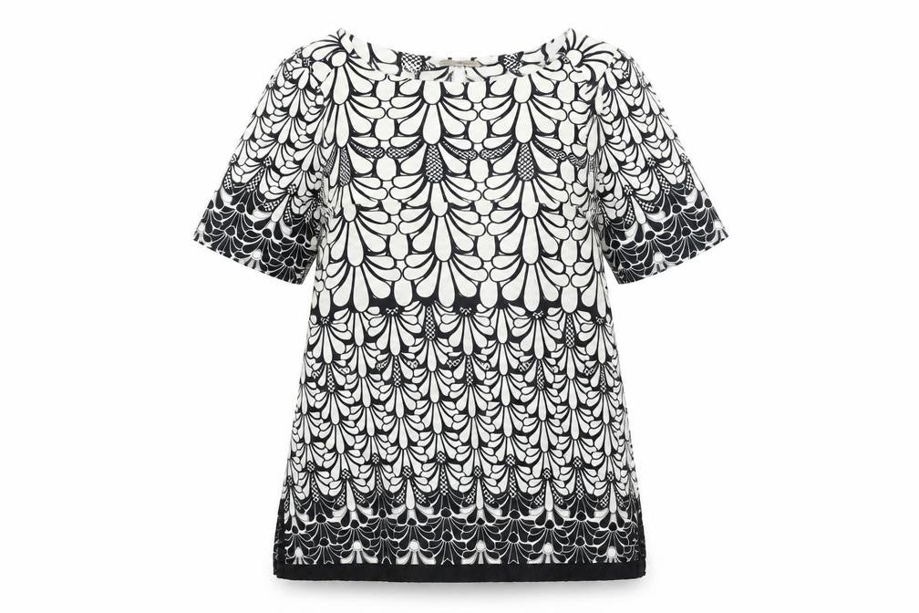 River Island Womens White Geometric Polyester Basic Blouse Size 8 Boat Neck