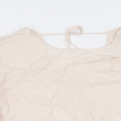 Close-up detail of Autograph women’s pink cupro basic t-shirt, size UK 12, round neck