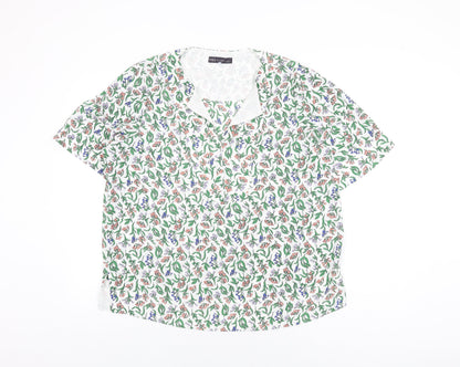 Marks & Spencer Womens White Floral Polyester Basic Blouse Size 16 V-Neck