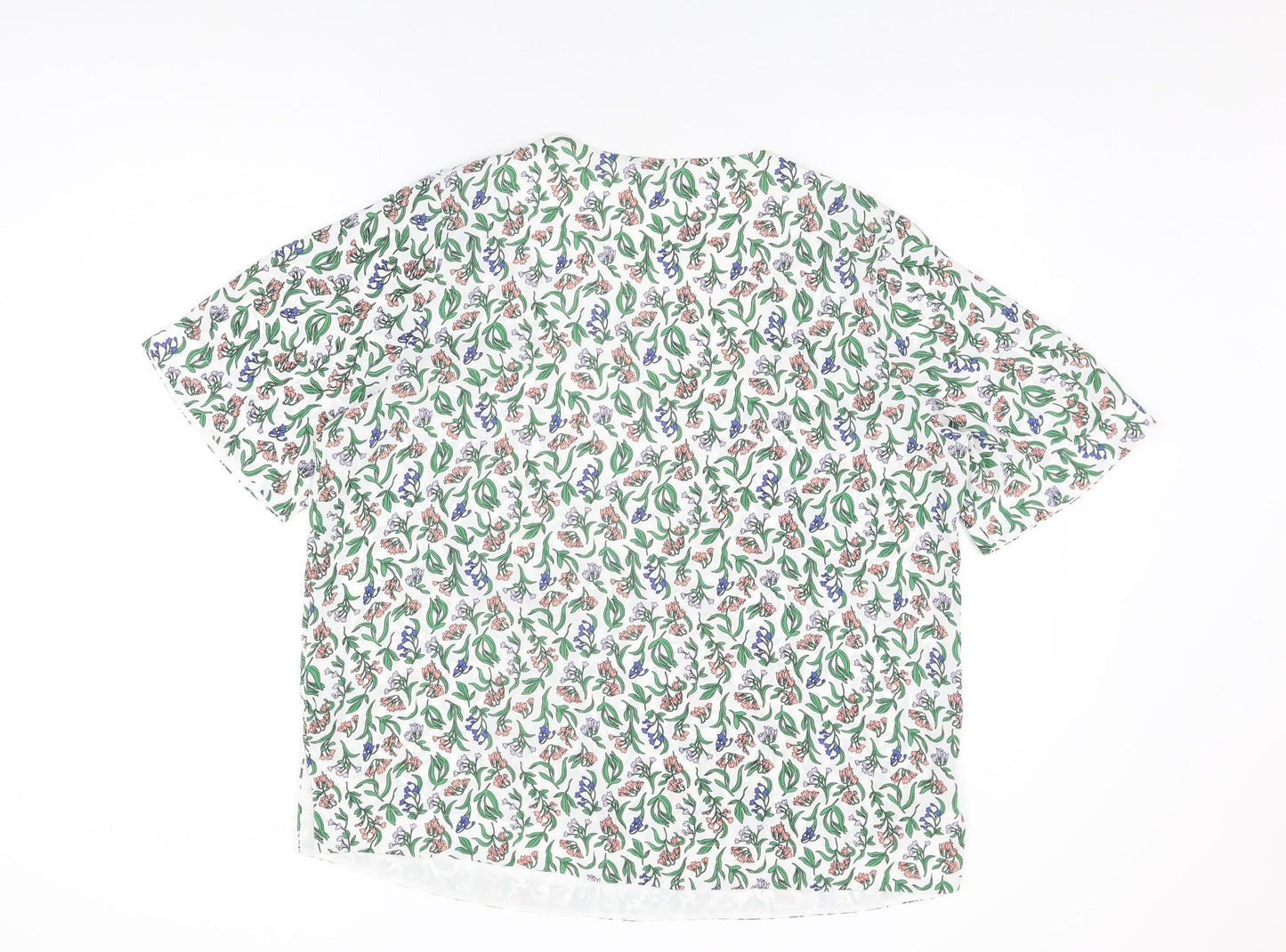 Marks and Spencer Womens White Floral Polyester Basic Blouse Size 16 V-Neck