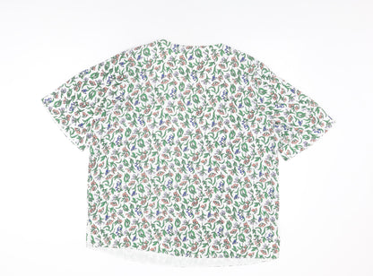 Marks & Spencer Womens White Floral Polyester Basic Blouse Size 16 V-Neck