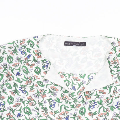 Marks & Spencer Womens White Floral Polyester Basic Blouse Size 16 V-Neck