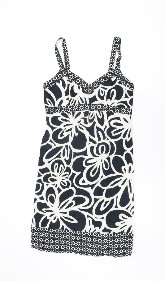 NEXT Womens Black Floral Cotton Bodycon Size 10 V-Neck Zip