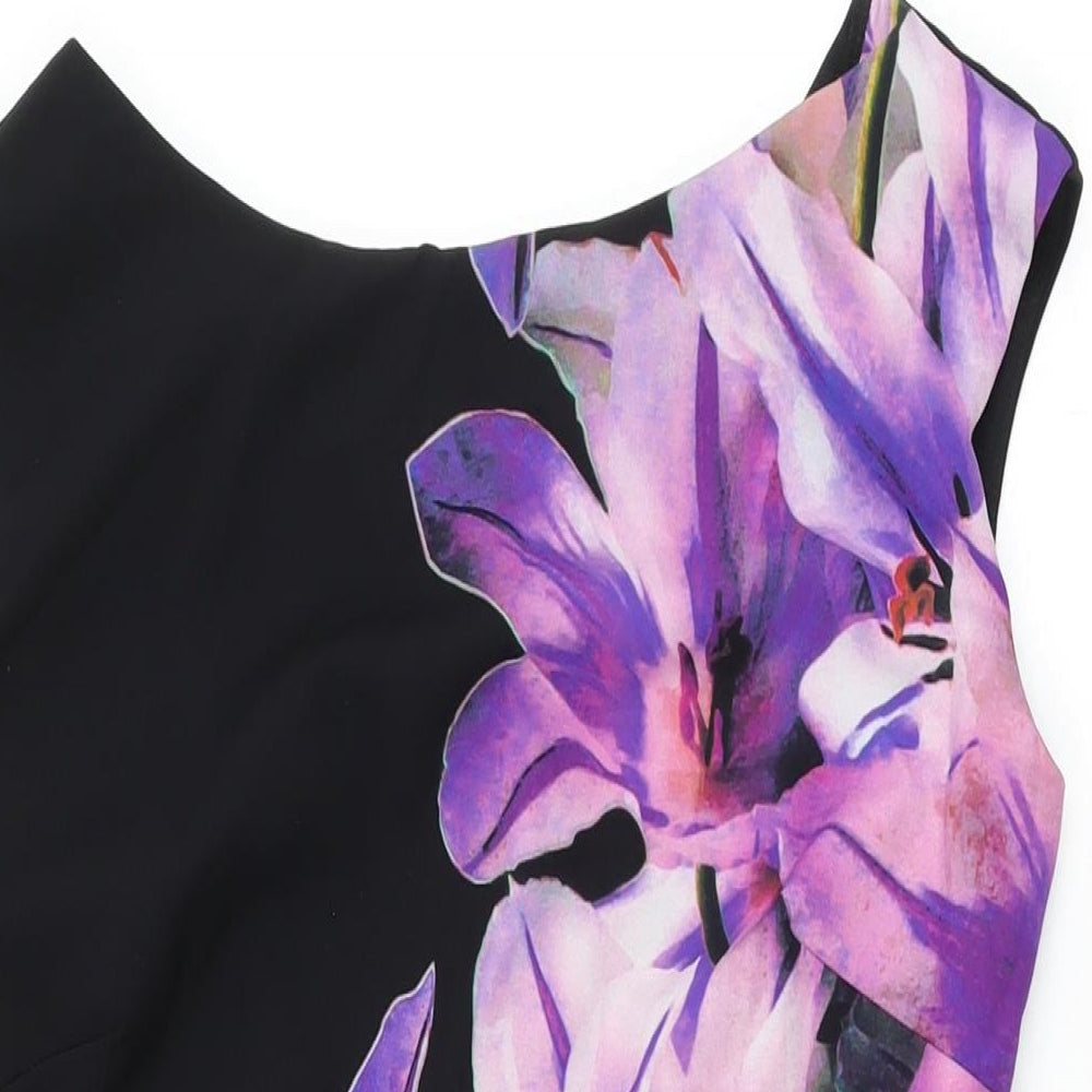 Roman Womens Black Floral Polyester Bodycon Size 12 Boat Neck Zip