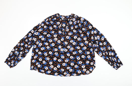 Marks and Spencer Womens Black Floral Viscose Basic T-Shirt Size 16 V-Neck