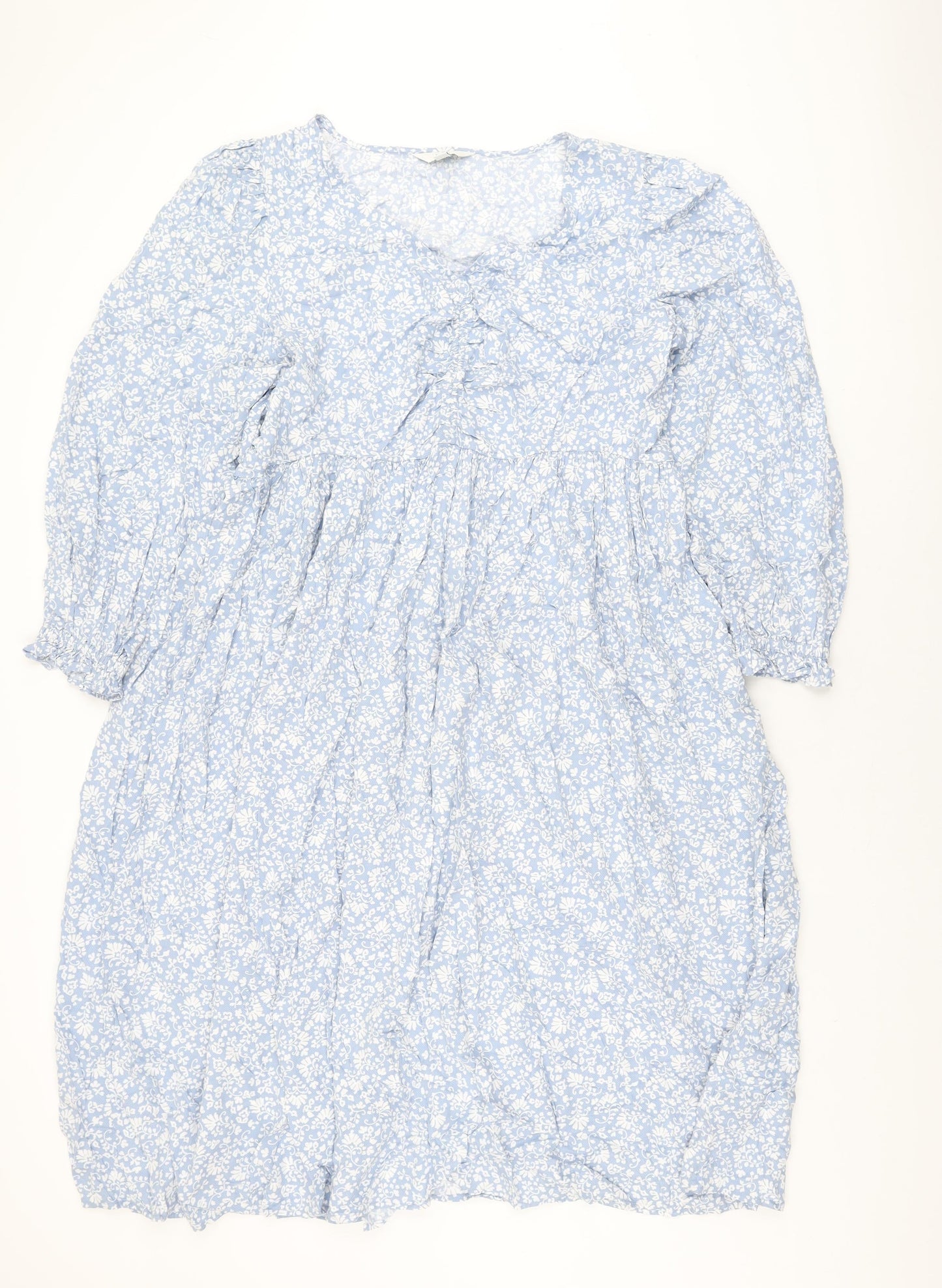 Marks and Spencer Womens Blue Floral Viscose A-Line Size 22 V-Neck Pullover