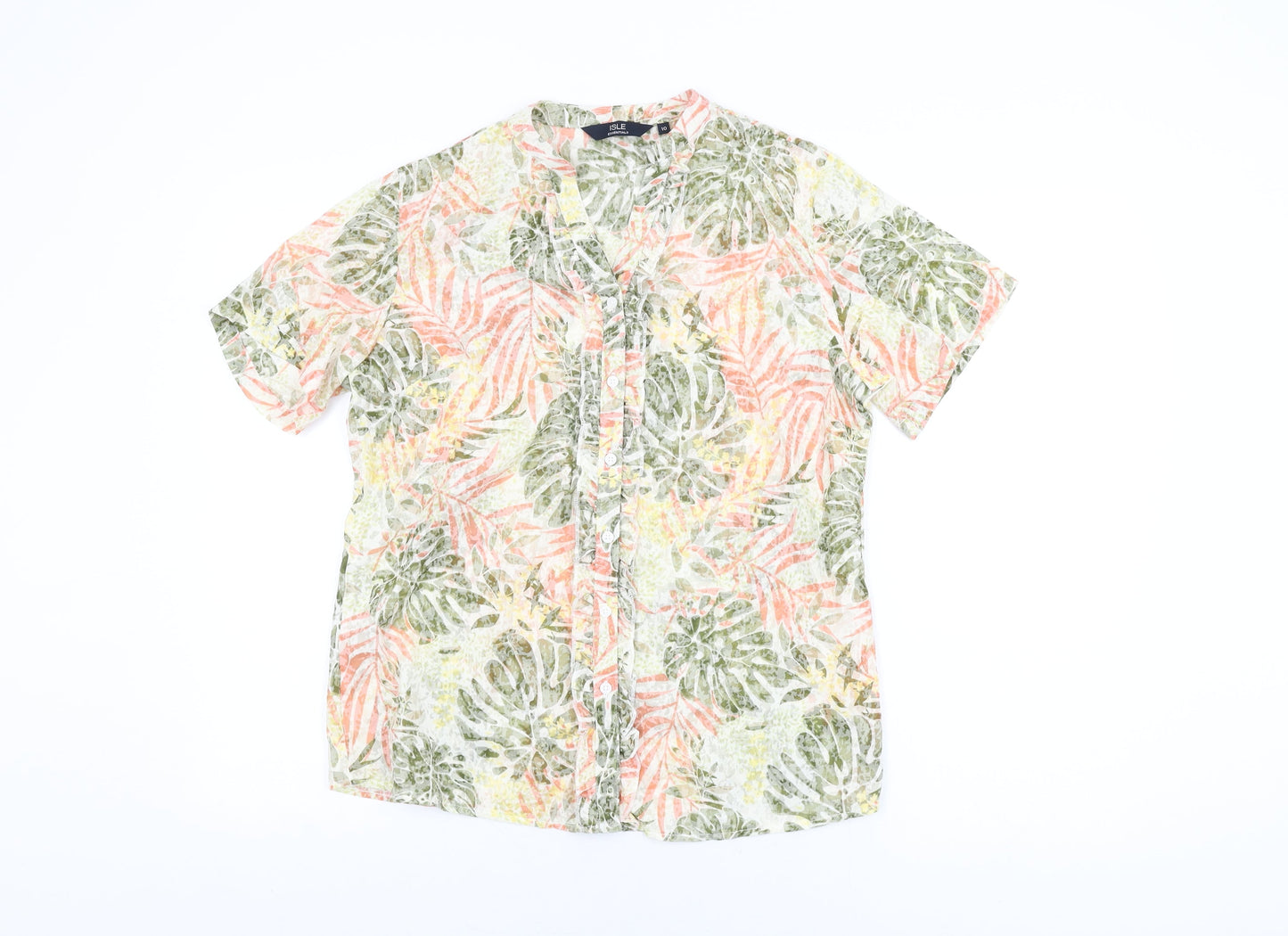 Isle Womens Multicoloured Geometric Cotton Basic Button-Up Size 10 V-Neck