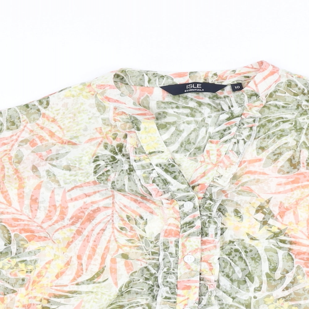 Isle Womens Multicoloured Geometric Cotton Basic Button-Up Size 10 V-Neck