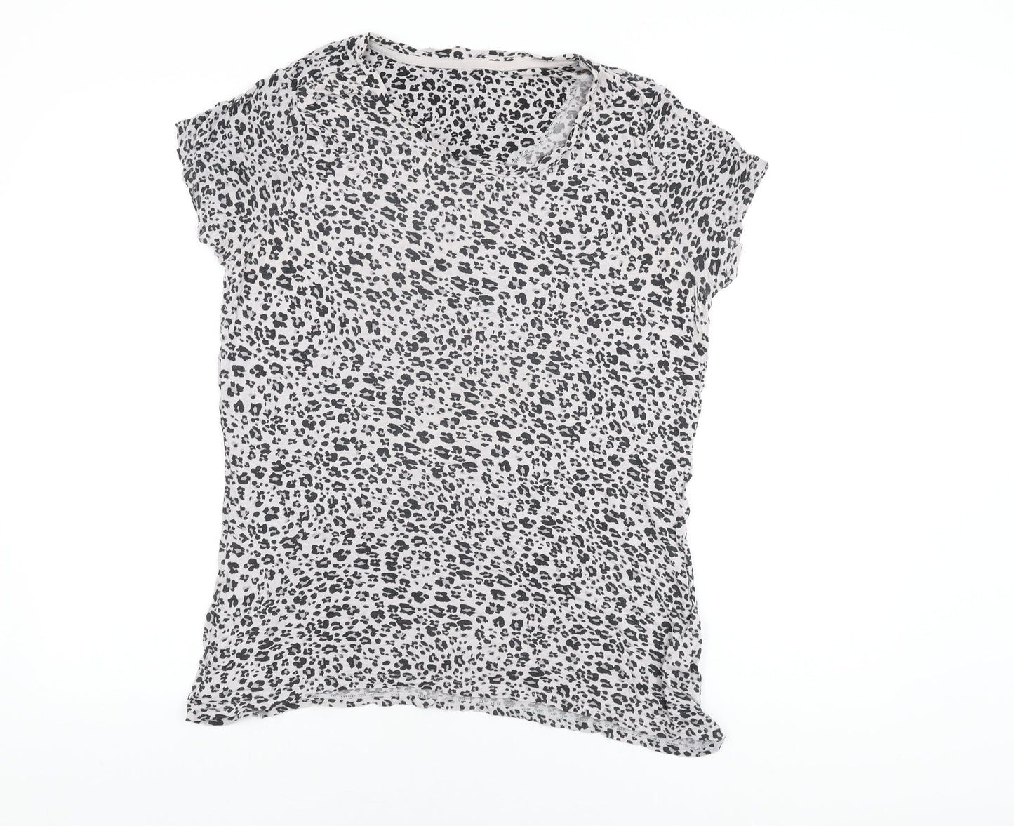 Marks and Spencer Womens Grey Animal Print Viscose Basic T-Shirt Size 16 Round Neck