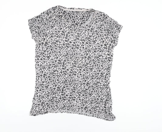 Marks and Spencer Womens Grey Animal Print Viscose Basic T-Shirt Size 16 Round Neck