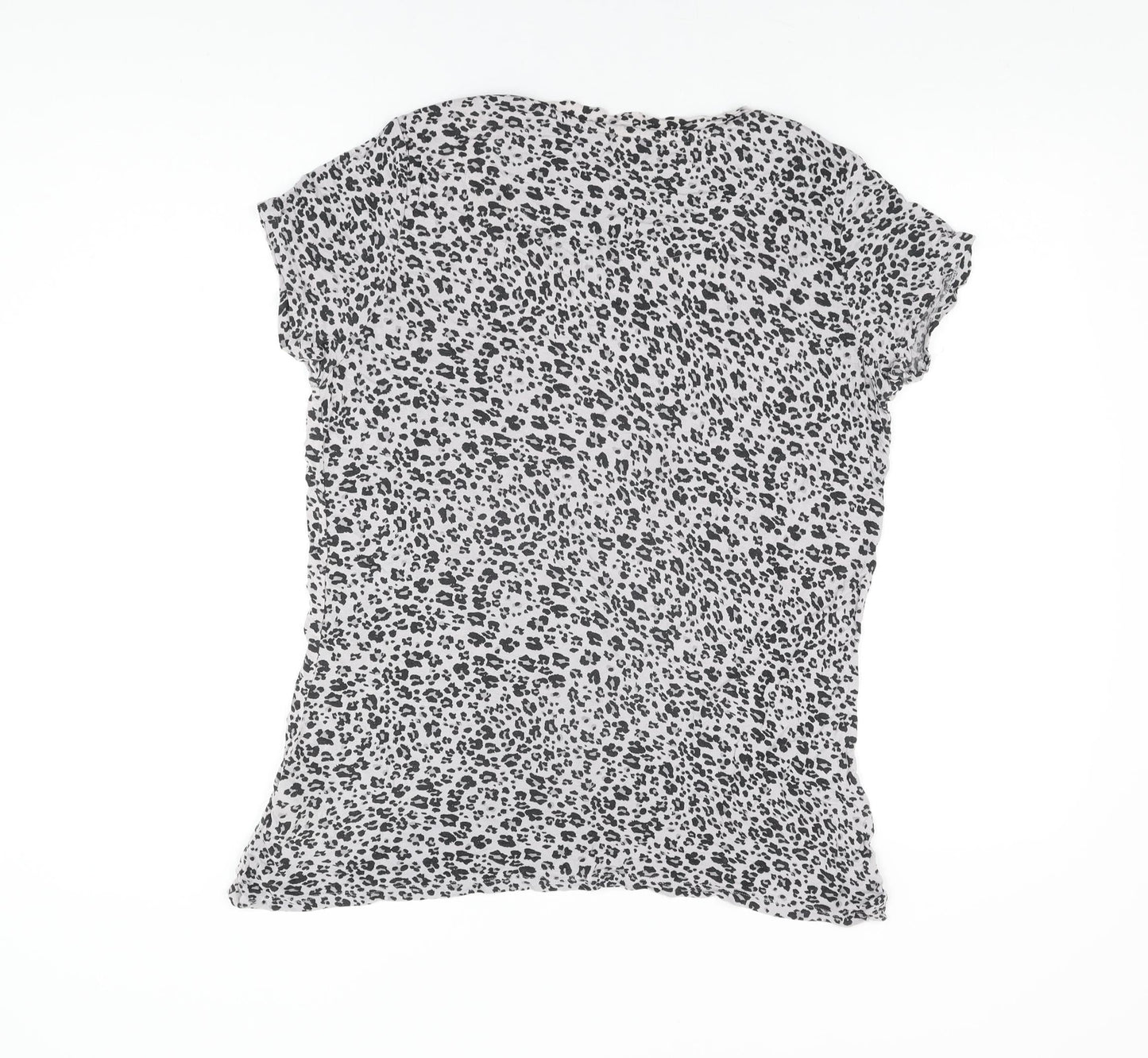 Marks and Spencer Womens Grey Animal Print Viscose Basic T-Shirt Size 16 Round Neck