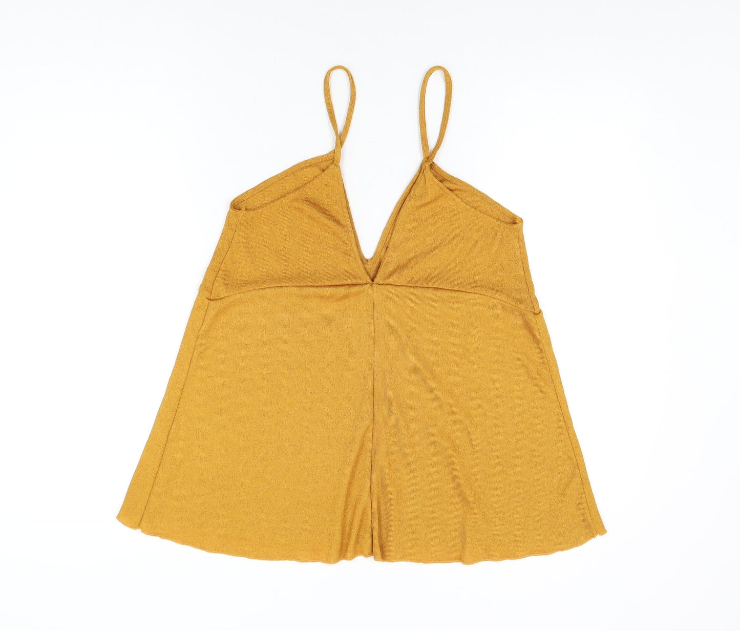 Zara Womens Yellow Polyester Basic T-Shirt Size S V-Neck