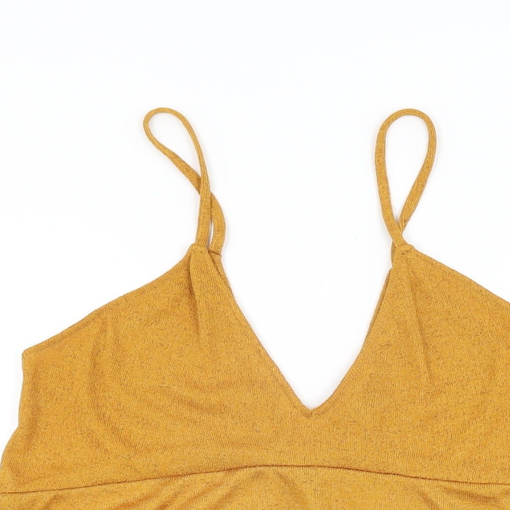 Zara Womens Yellow Polyester Basic T-Shirt Size S V-Neck