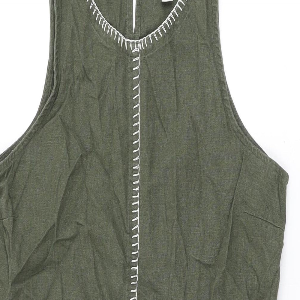 Marks and Spencer Womens Green Linen Shift Size 8 Round Neck Button