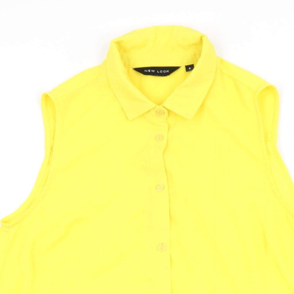 New Look Womens Yellow Polyester Basic Button-Up Size 8 Collared