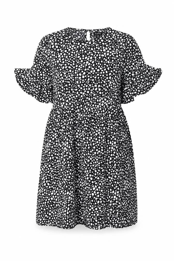 Boohoo Womens Black Geometric Polyester Shift Size 10 Round Neck Button