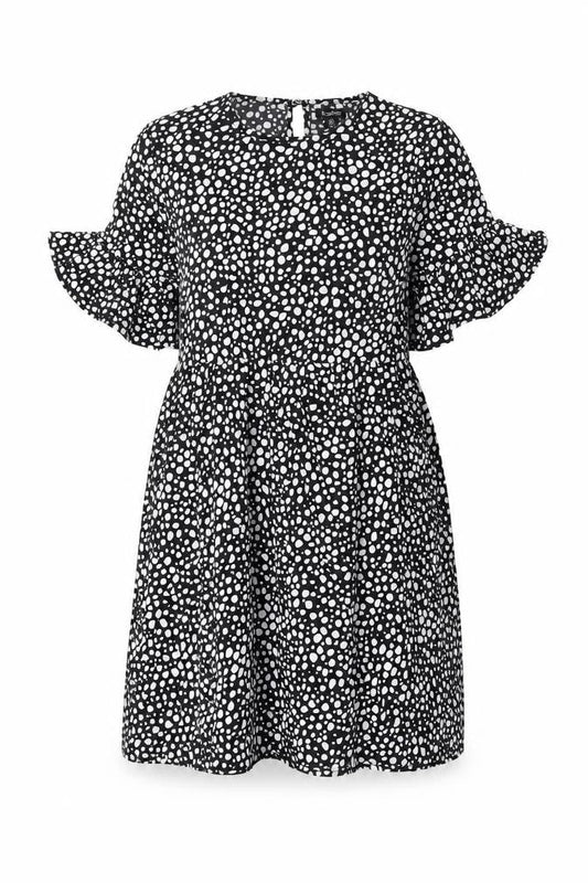 Boohoo Womens Black Geometric Polyester Shift Size 10 Round Neck Button