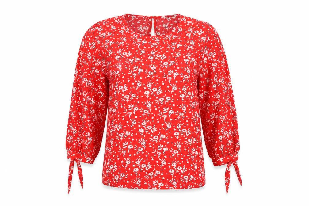 Sugarhill Womens Red Floral Viscose Basic T-Shirt Size 8 Round Neck