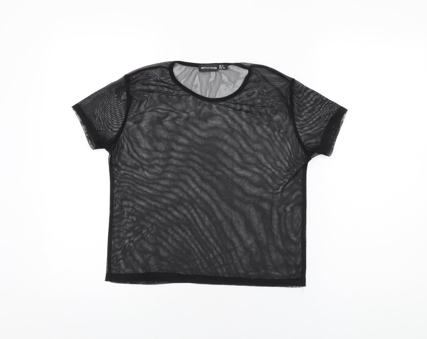 PRETTYLITTLETHING Womens Black Polyester Basic T-Shirt Size 8 Round Neck