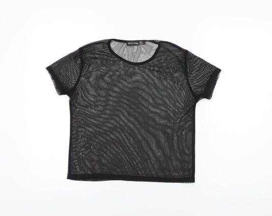 PRETTYLITTLETHING Womens Black Polyester Basic T-Shirt Size 8 Round Neck
