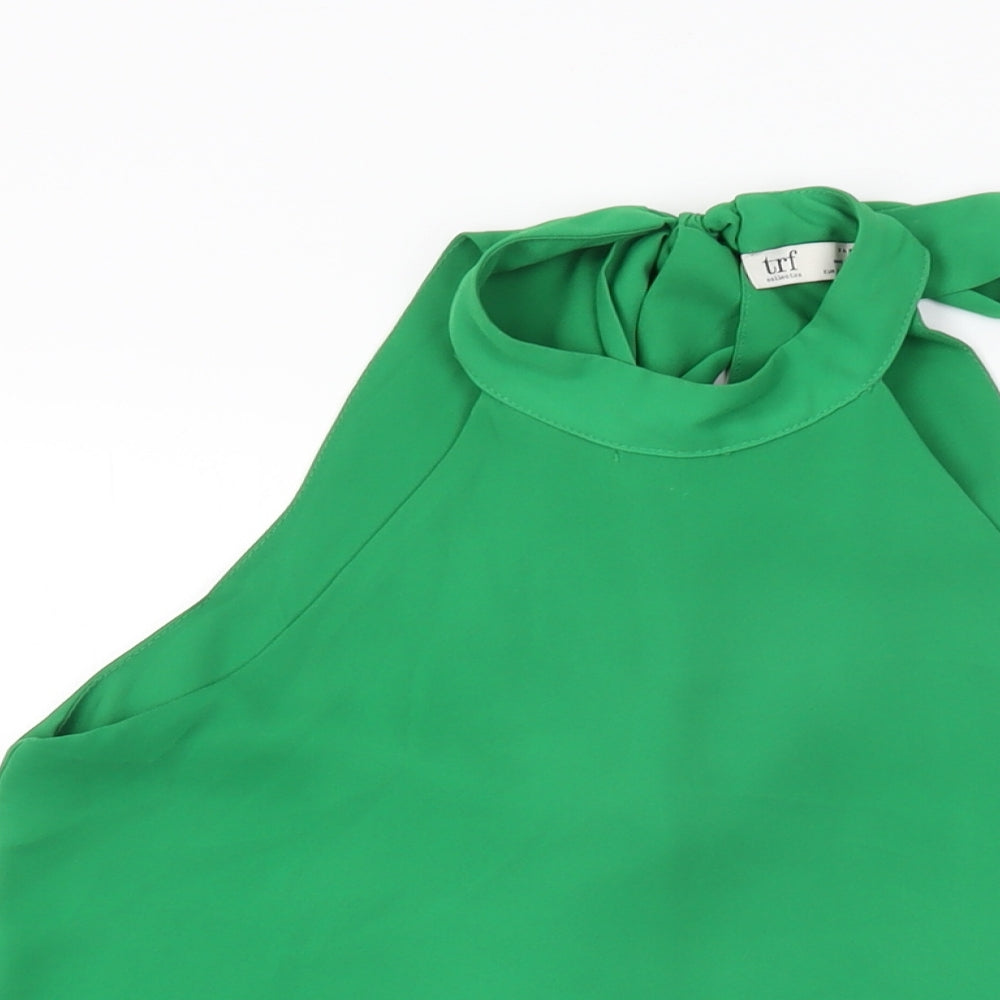 Zara Womens Green Polyester Basic Blouse Size XS Round Neck