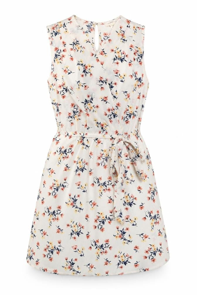Monteau Womens Ivory Floral Polyester Fit & Flare Size L V-Neck Pullover