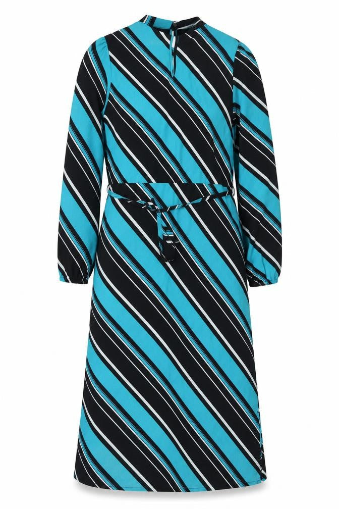 Marks & Spencer Womens Blue Striped Polyester Maxi Size 8 Round Neck Button