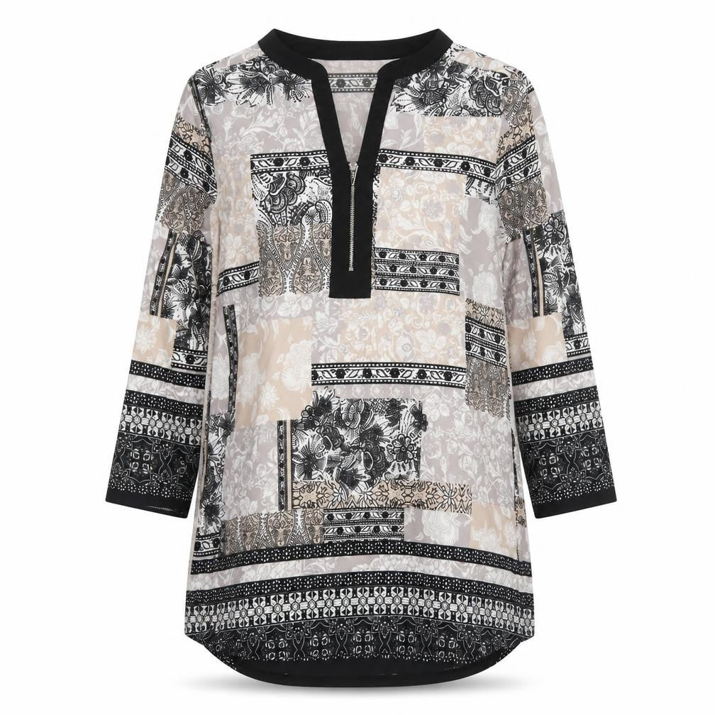 Wallis Womens Beige Geometric Polyester Tunic Blouse Size S V-Neck
