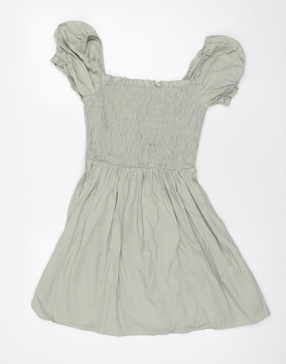 Additional front view of ASOS women’s grey cotton fit & flare, size UK 6, square neck pullover