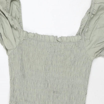 Close-up detail of ASOS women’s grey cotton fit & flare, size UK 6, square neck pullover