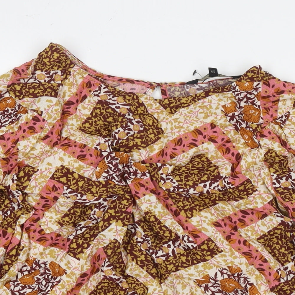 NEXT Womens Multicoloured Floral Viscose Basic Button-Up Size 14 Round Neck