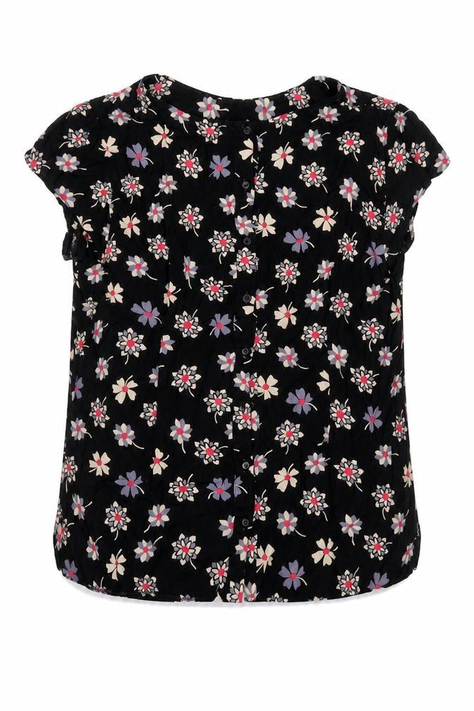 Billie & Blossom Womens Black Floral Viscose Basic Blouse Size 14 Round Neck