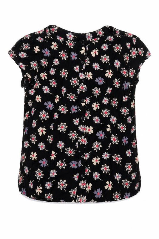 Billie & Blossom Womens Black Floral Viscose Basic Blouse Size 14 Round Neck