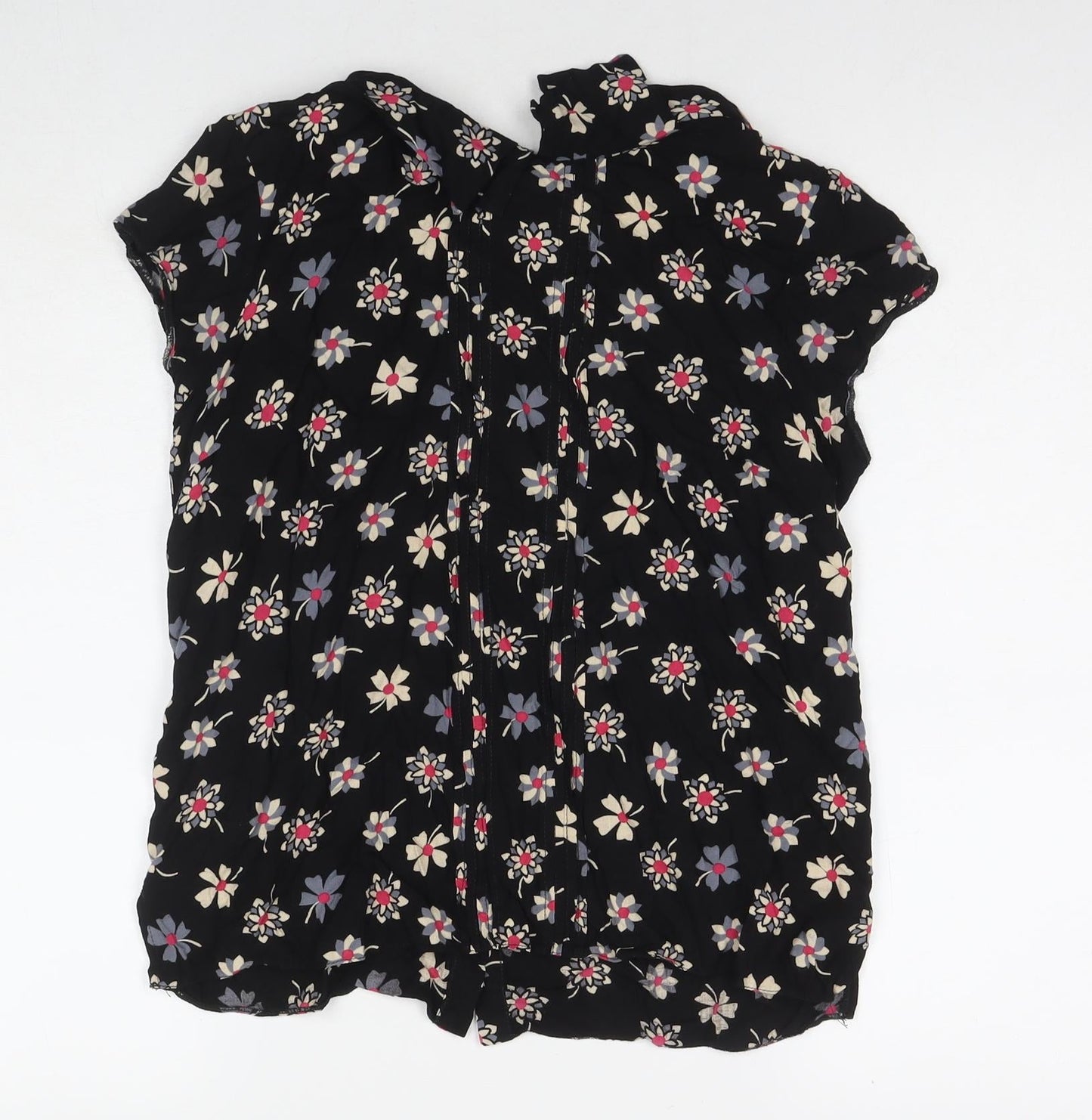 Billie & Blossom Womens Black Floral Viscose Basic Blouse Size 14 Round Neck