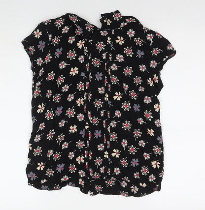 Billie & Blossom Womens Black Floral Viscose Basic Blouse Size 14 Round Neck