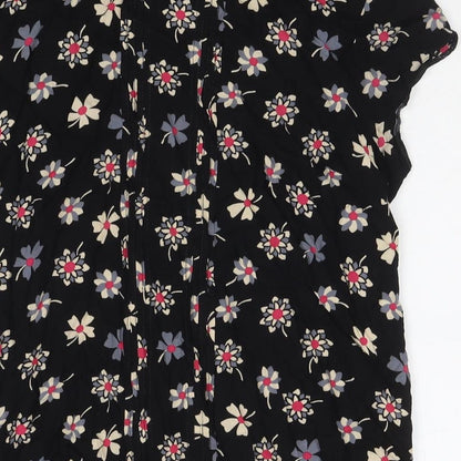 Billie & Blossom Womens Black Floral Viscose Basic Blouse Size 14 Round Neck