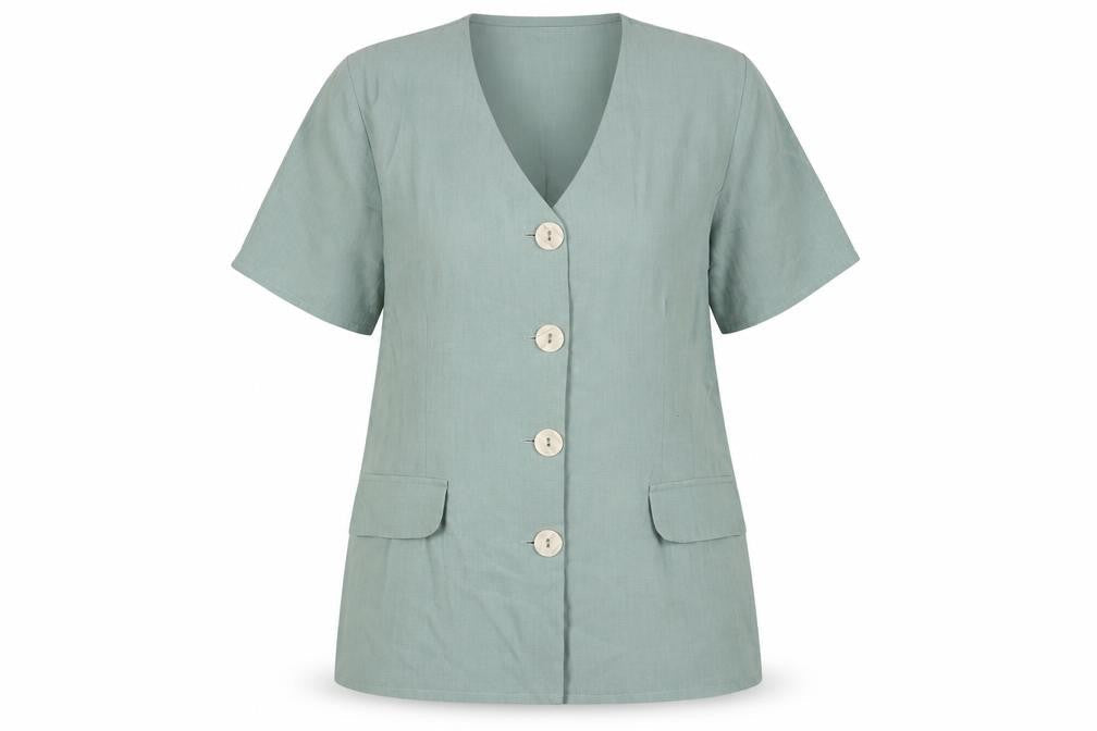 Dorothy Perkins Womens Blue Polyester Basic Button-Up Size 14 V-Neck - Shoulder Pads