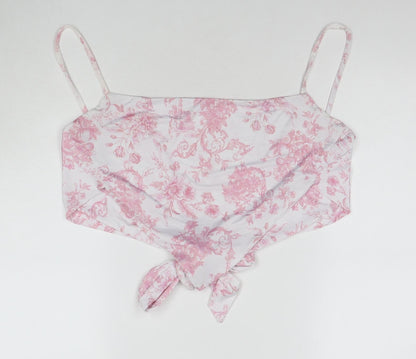 Additional front view of Missguided women’s white floral polyester cropped tank, size UK 10, square neck