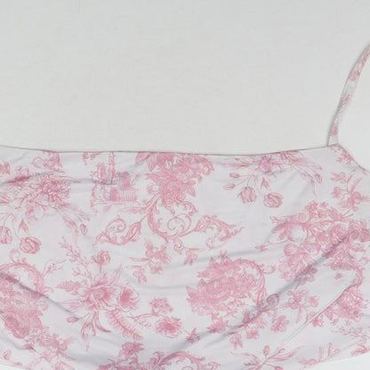 Close-up detail of Missguided women’s white floral polyester cropped tank, size UK 10, square neck
