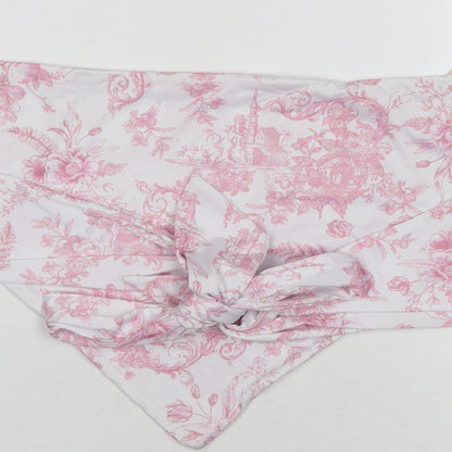 Brand and care label for Missguided women’s white floral polyester cropped tank, size UK 10, square neck