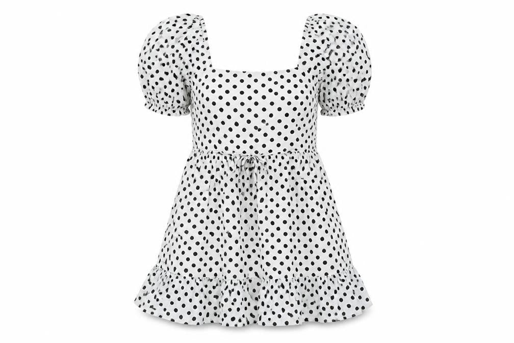 Miss Selfridge Womens White Polka Dot Cotton A-Line Size 10 Square Neck Pullover