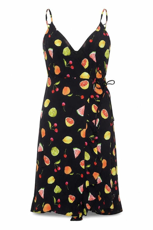 Rails Womens Black Geometric Viscose Wrap Dress Size S V-Neck Tie