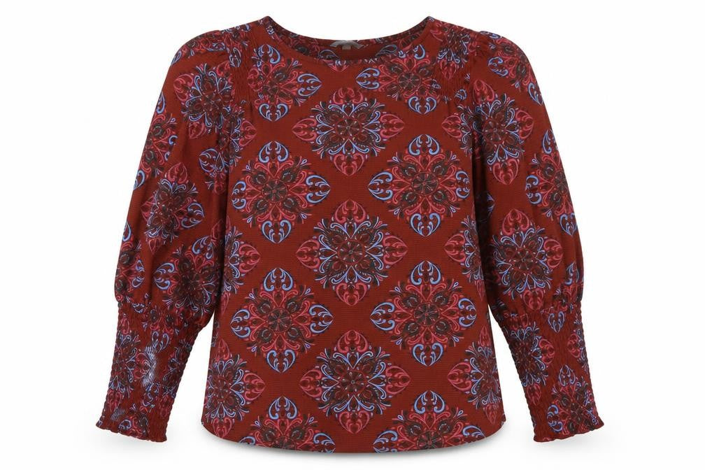 NEXT Womens Brown Geometric Polyester Basic Blouse Size 14 Round Neck