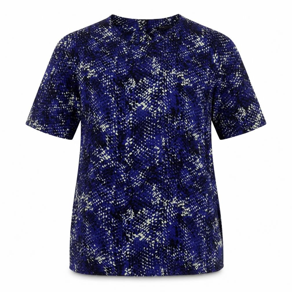Marks & Spencer Womens Blue Geometric Polyester Basic T-Shirt Size 8 Round Neck