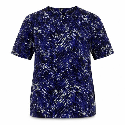 Marks and Spencer Womens Blue Geometric Polyester Basic T-Shirt Size 8 Round Neck